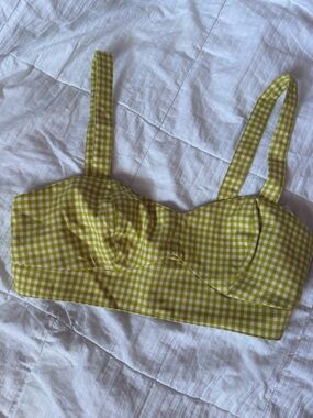 Topshop Yellow Gingham Check Crop Top US 10